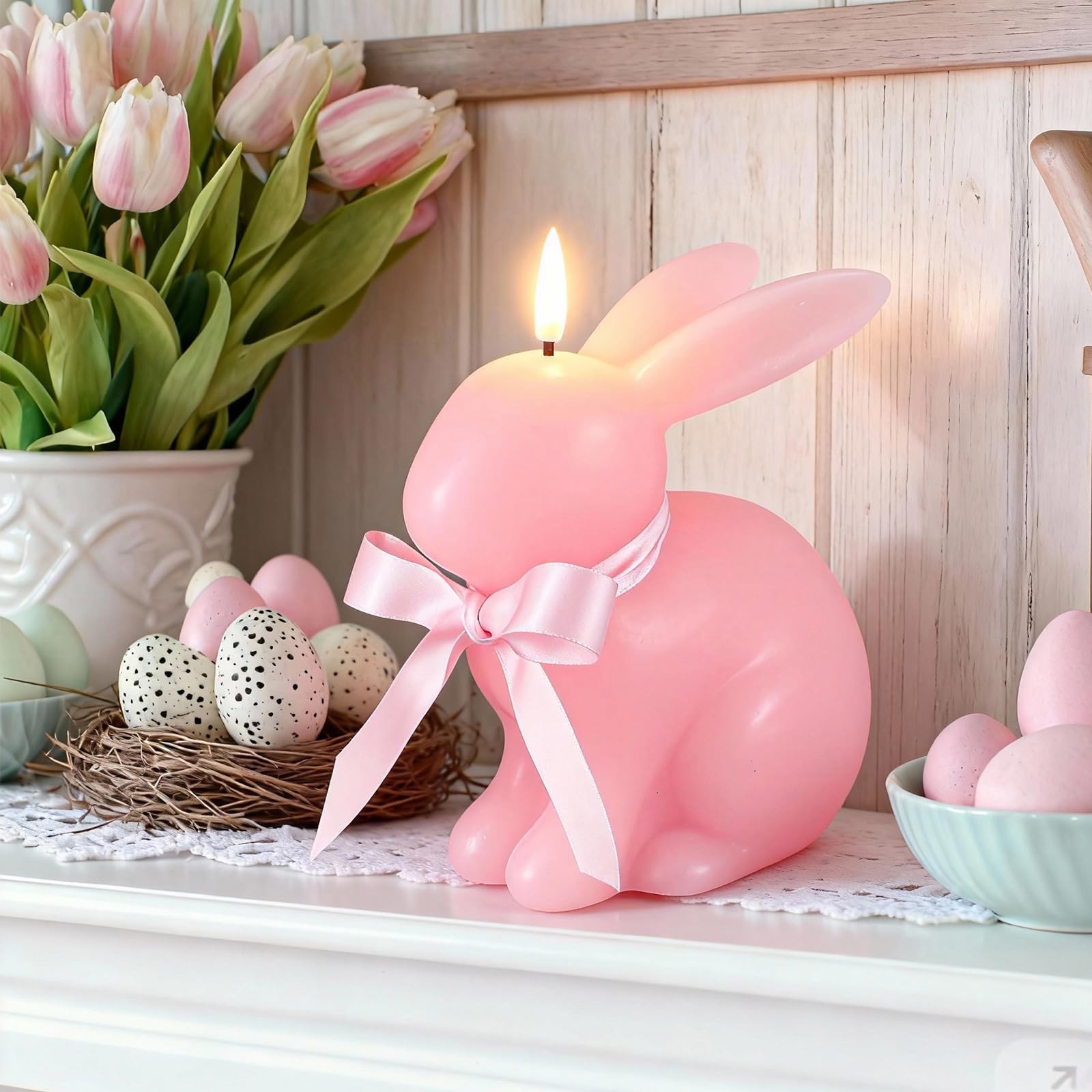 Easter Bunny Flameless Candle, Easter Real Wax Carved LED, Scented Bunny Shape F