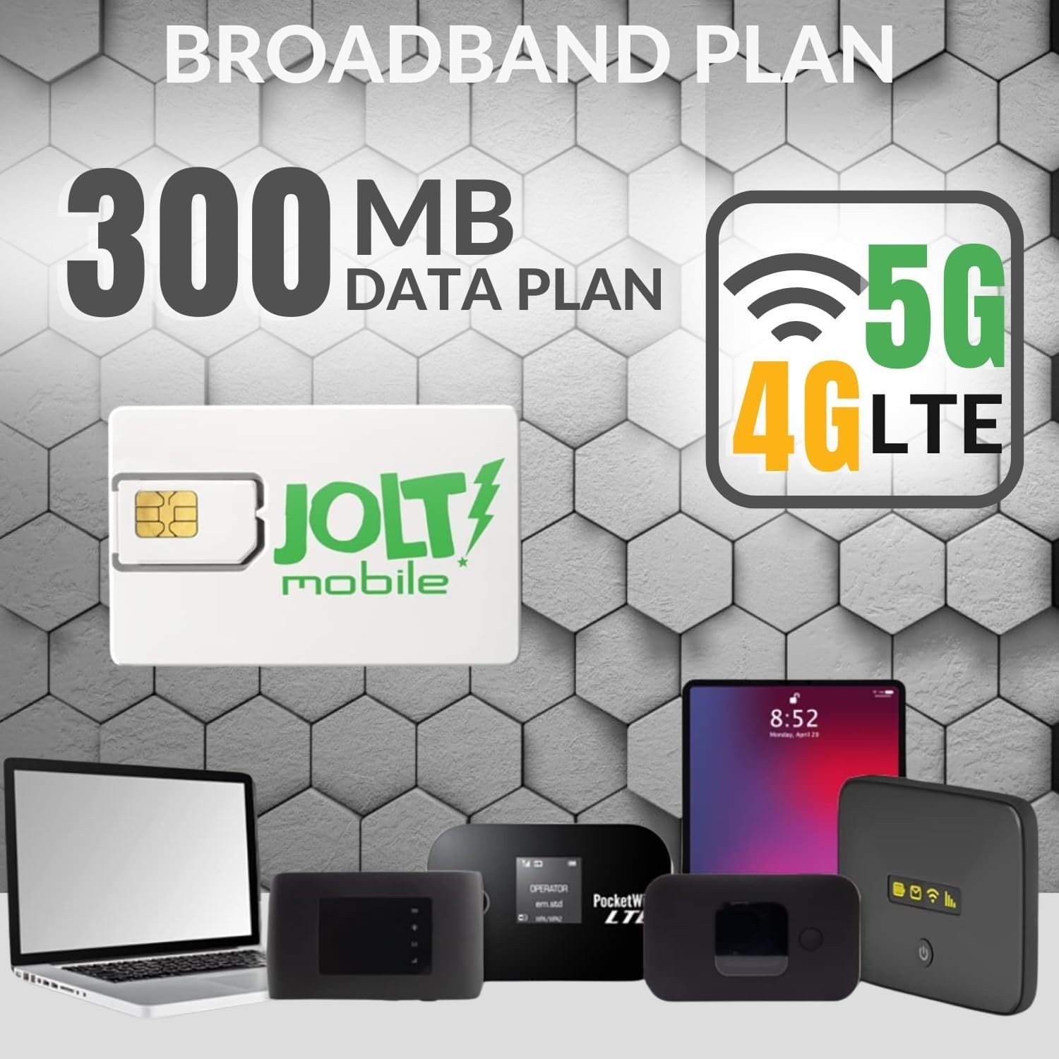Jolt Mobile AT&T Data SIM Card 300MB WiFi MiFi5G 4G LTE Broadband | IoT Device