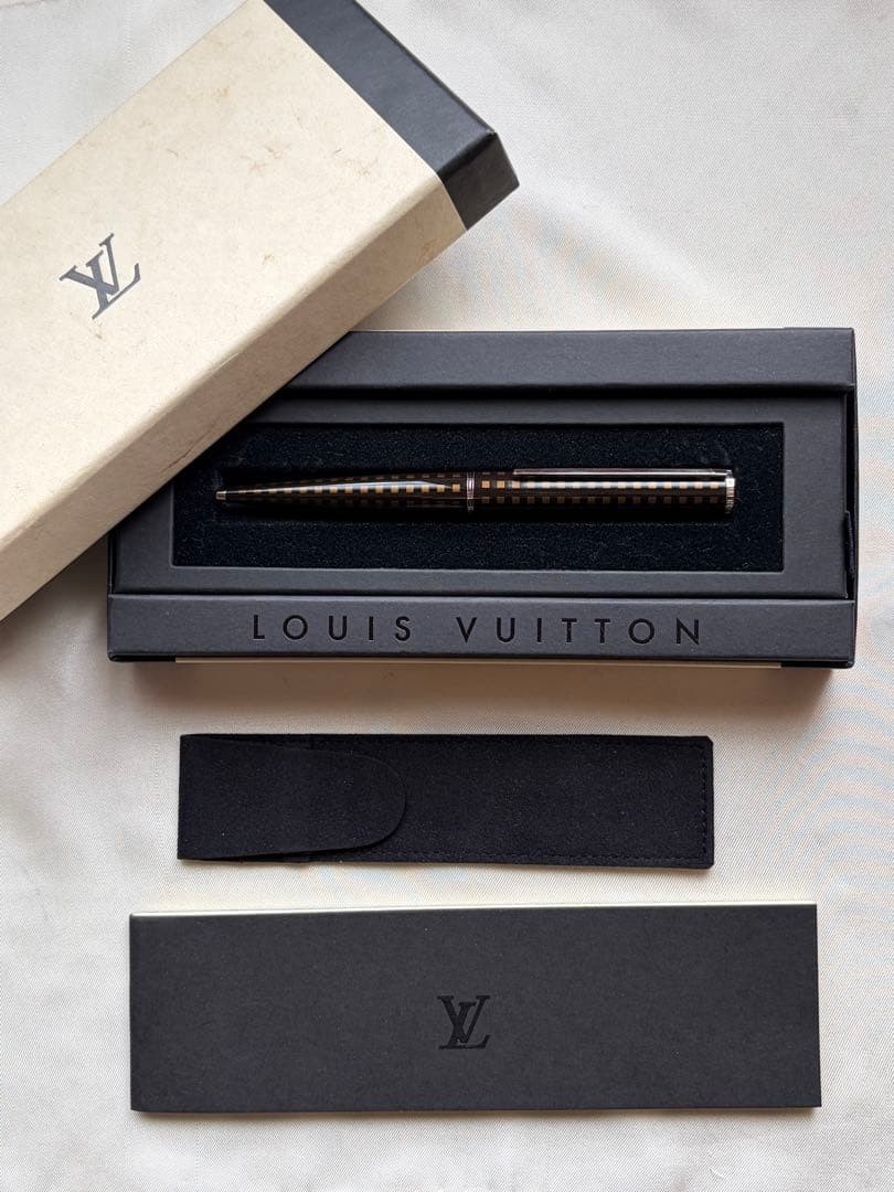 LOUIS VUITTON Damier Jet Ballpoint Pen Black Brown Case Authentic