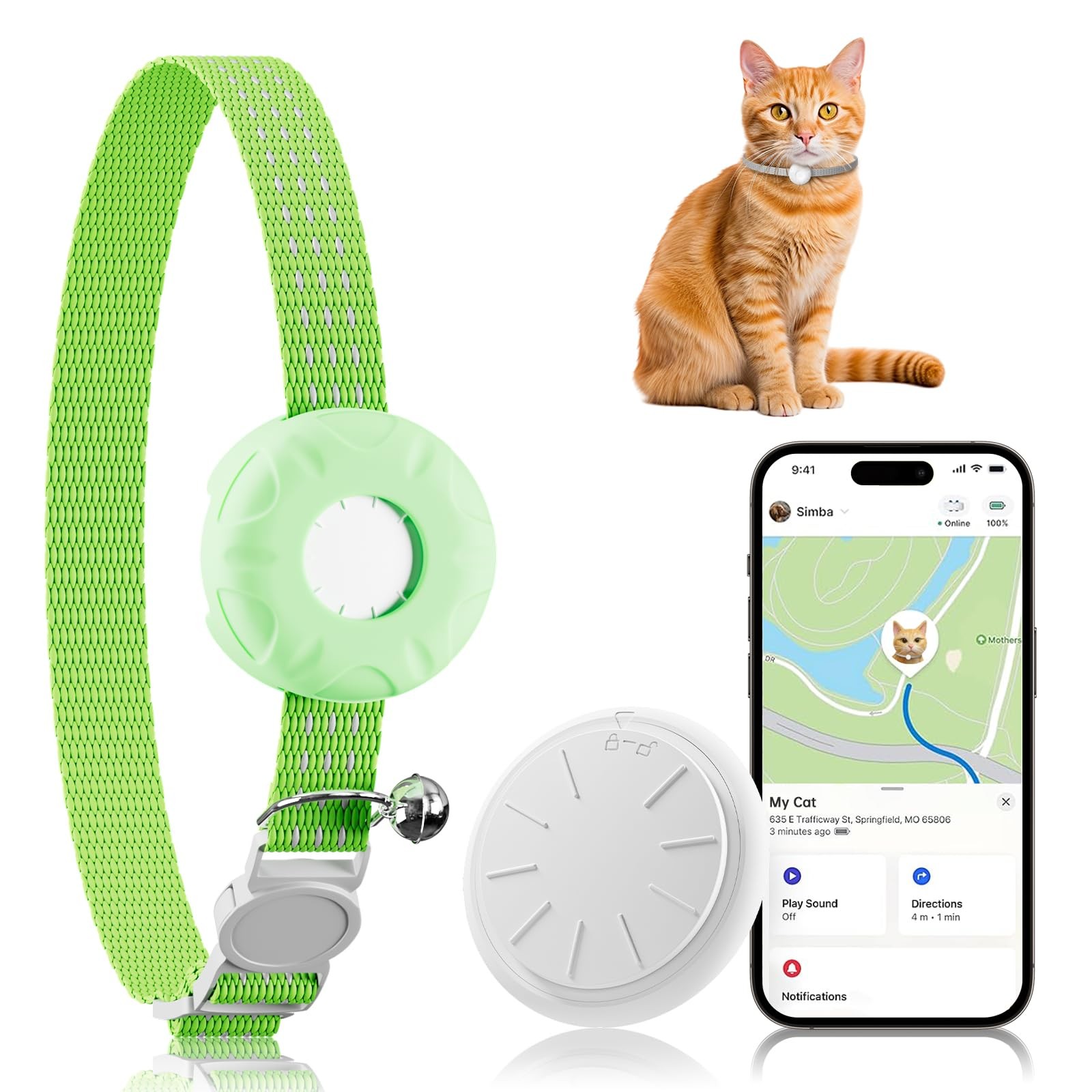 ZFSJTAG Cat Tracker, MINI Pet Tracker for Cats, No Monthly Fee GPS Tracker fo...