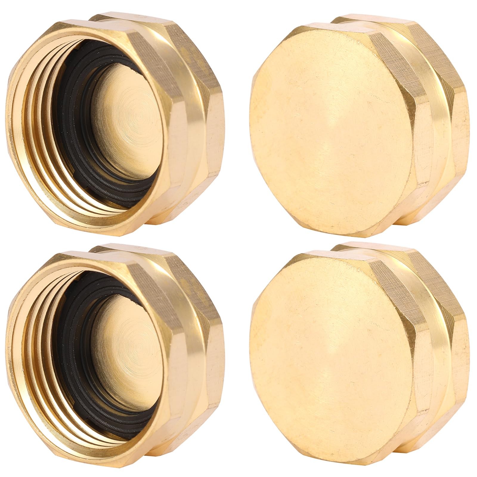 Sanpaint 4 Pack Garden Hose End Caps with Washers, Brass Spigot 4 Pack, Cap 