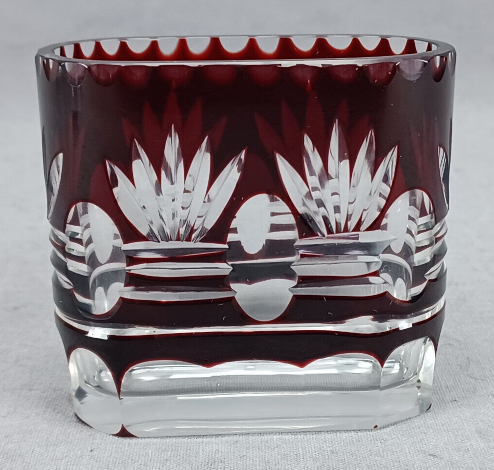 Czech Bohemian Ruby Cut to Clear Fans & Ovals Cigarette Card Holder