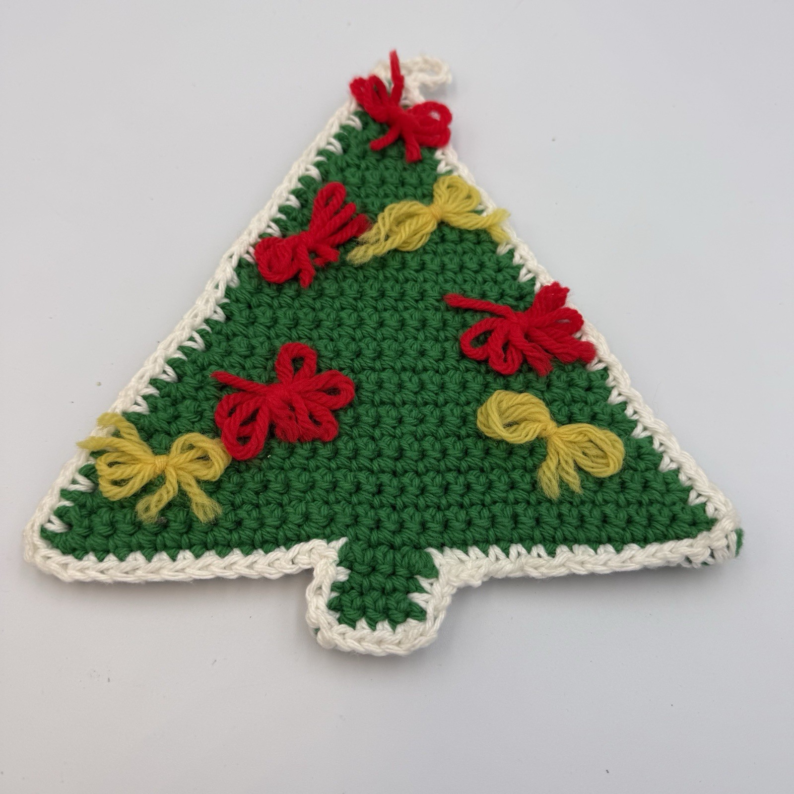 Handmade Crocheted Potholder Decor Christmas Tree Red Green 8x8”