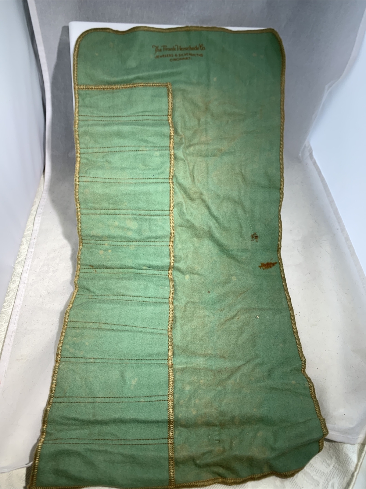 Vintage Anti-Tarnish Cloth Flatware Roll Silver Sterling Herschede 12 Pockets