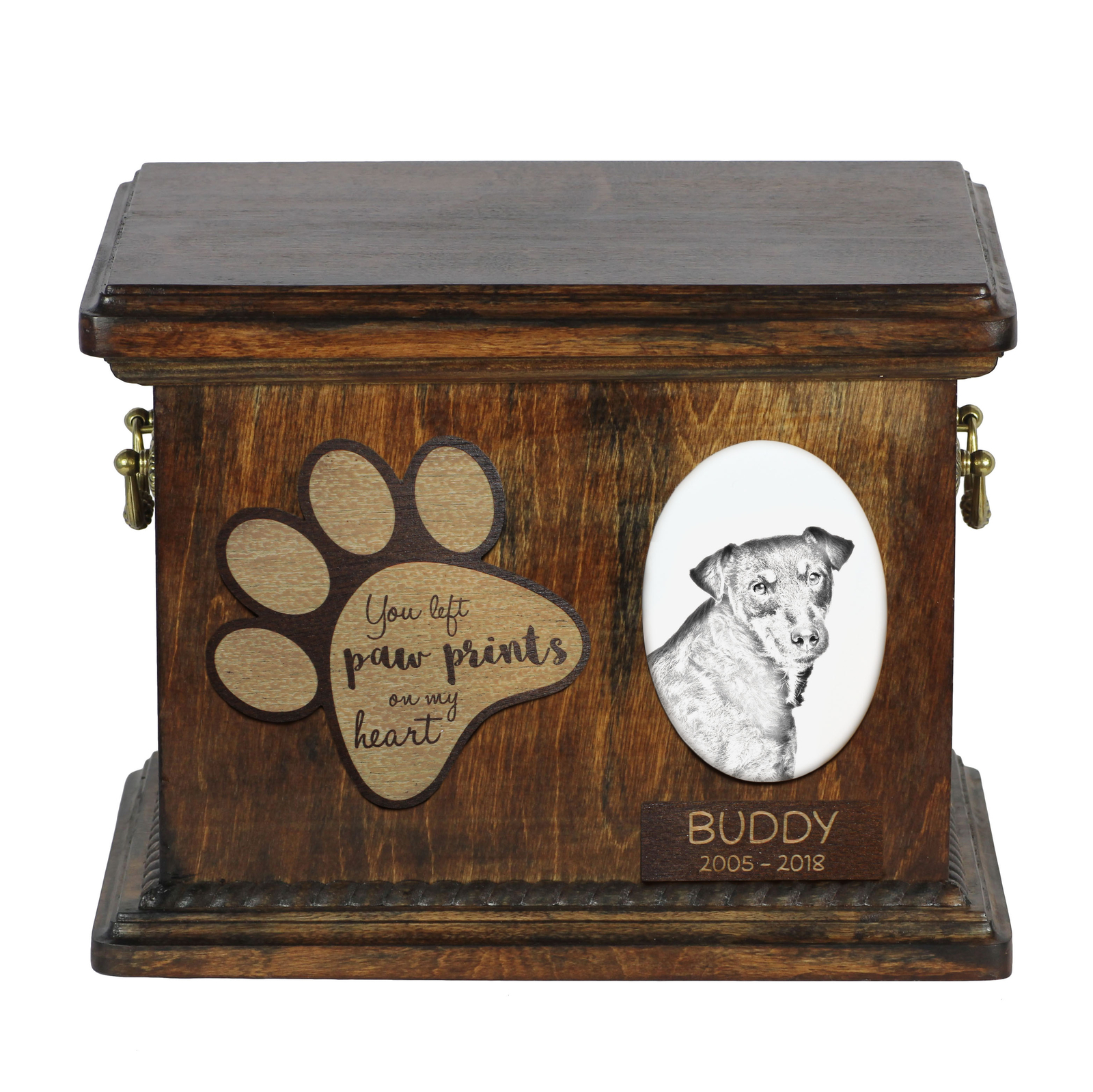 Hunting Terrier Urn With Ceramic Plate Art-Dog