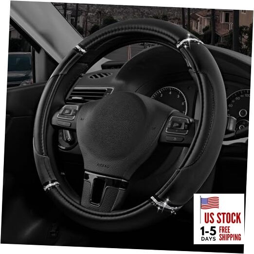  Leather Steering Wheel Cover - Made with PVC Leather - Anti-Slip, Black