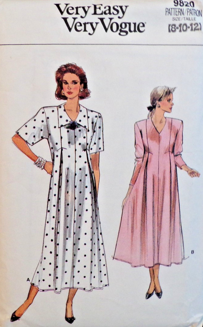 Vogue Sewing Pattern 9820 Misses Maternity Dress Flared Sizes 8-10 VTG 80s CUT