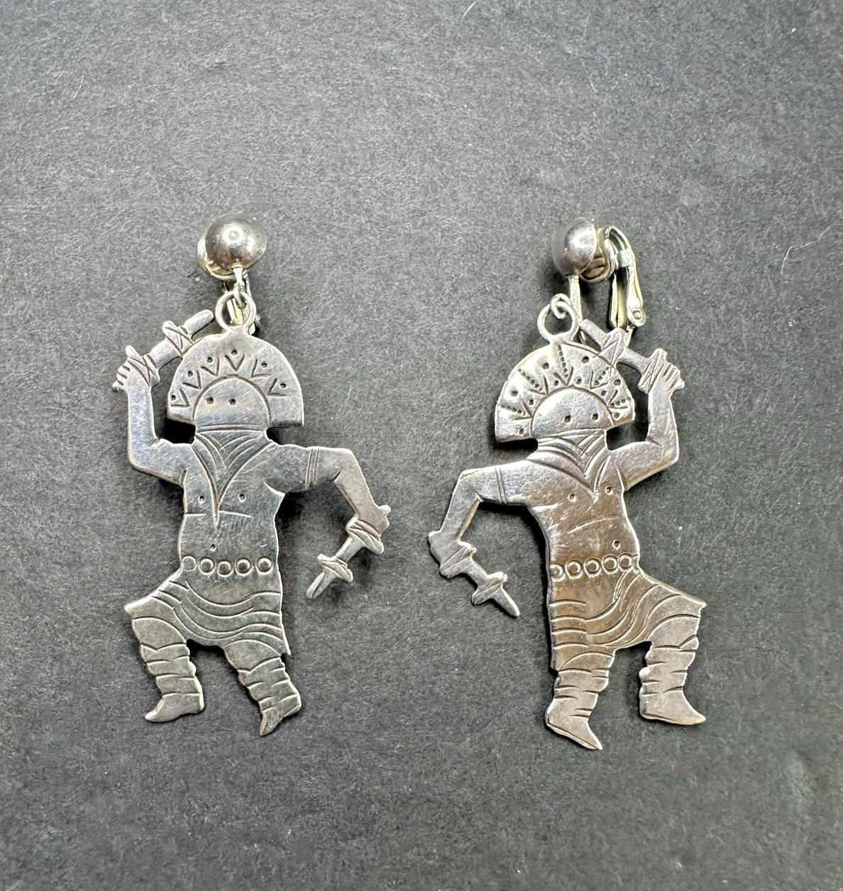 Vintage Sterling Silver Ross Ruckbridge Navajo Kachina Figure Clip-on Earrings