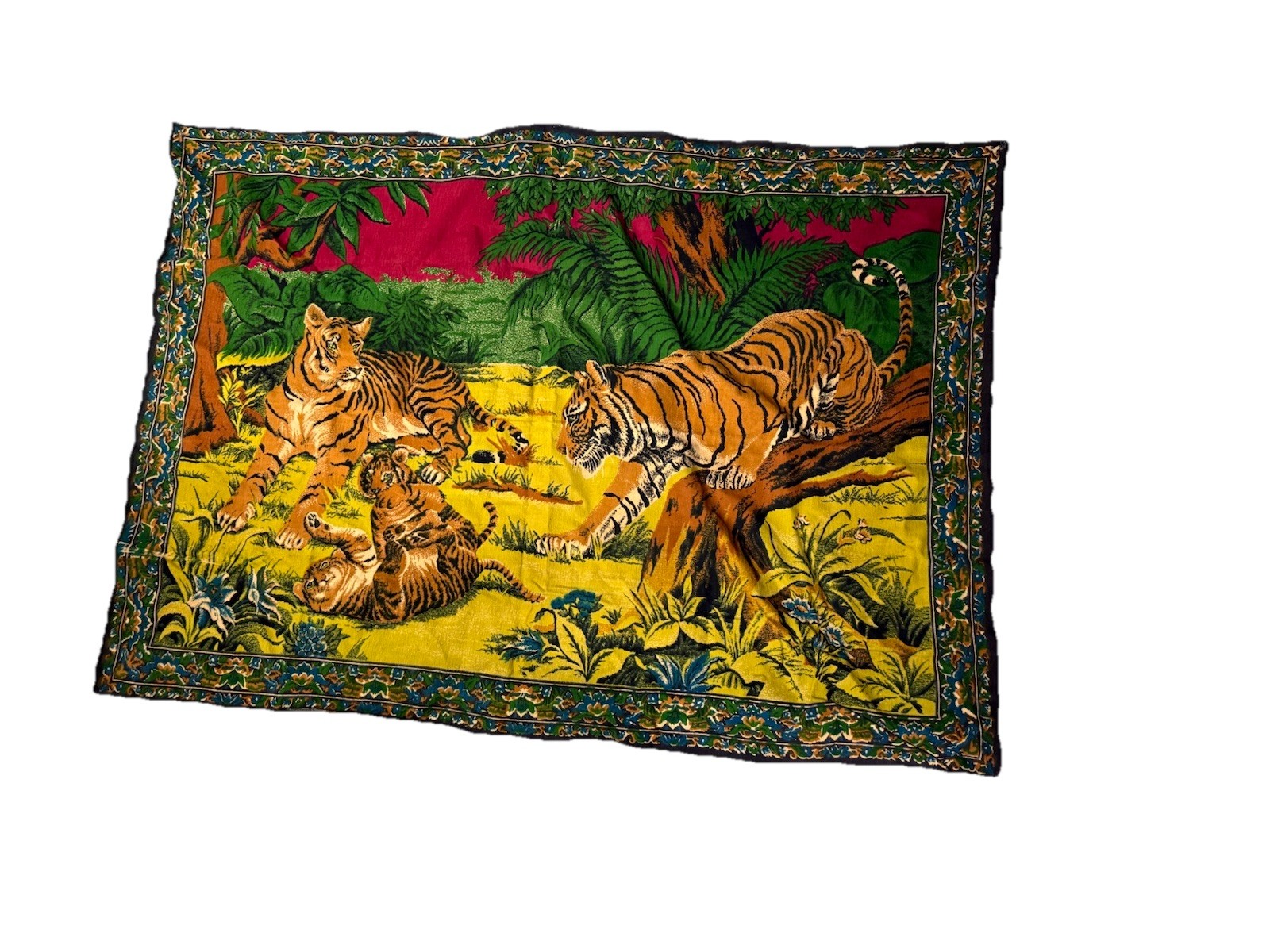 Vintage  Tigers & Cubs  Wall Hanging Tapestry  54” x37”
