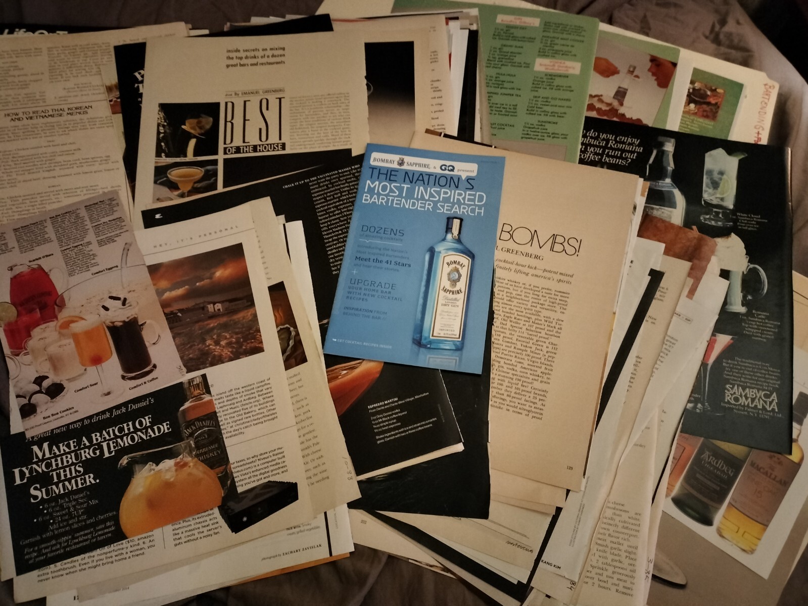 1/2 pound bartender alcohol drink recipes clippings lot 50+ years (100+ pages!)