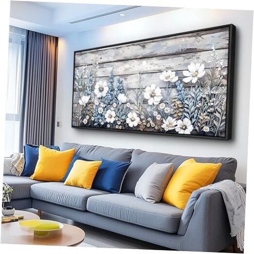 XIGUANGART Large Black Framed Wall 60"L x 30"W Flowers Painting Black Framed
