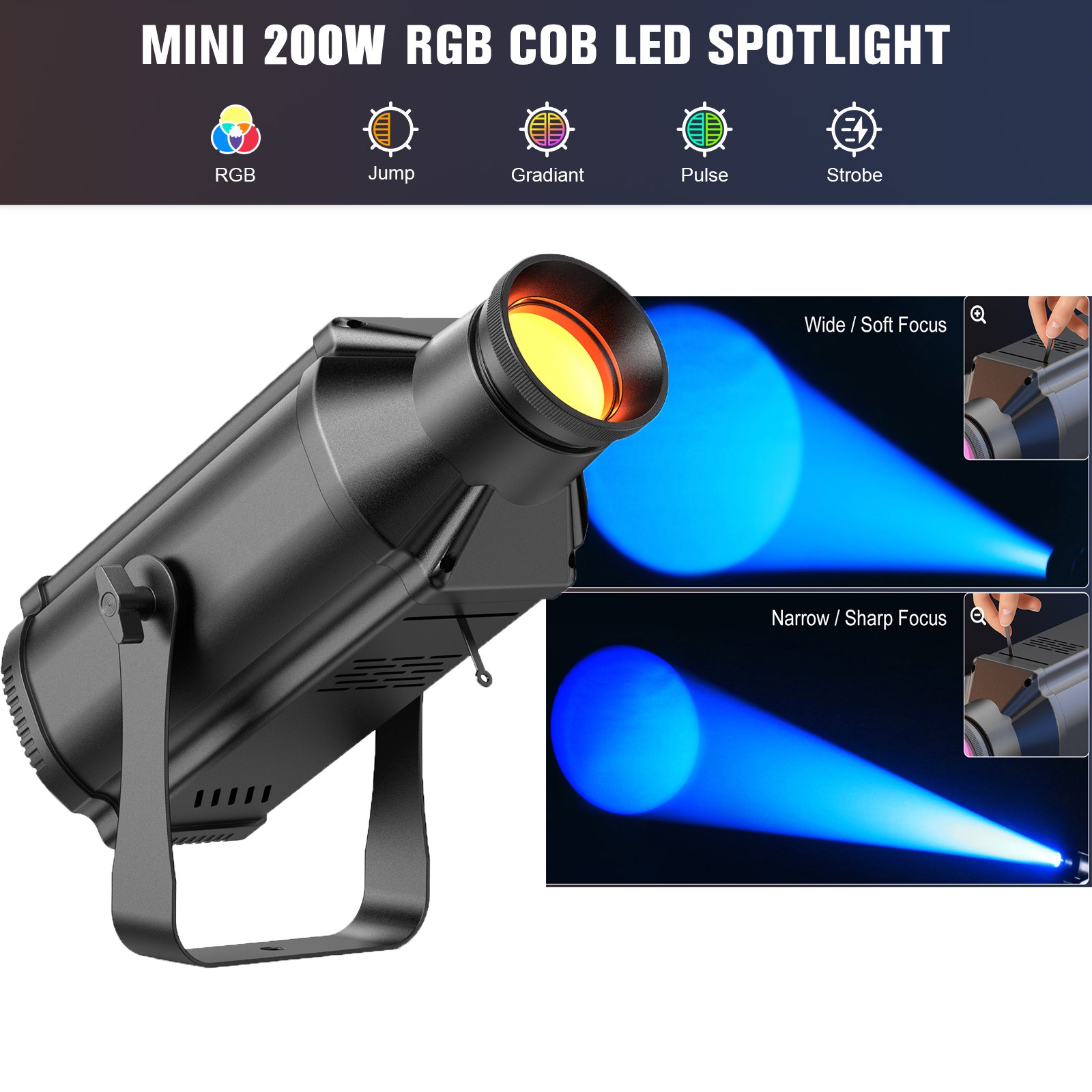 200W RGB COB LED Stage Light Spot Beam DMX Party Disco DJ Lighting Pinspot Club