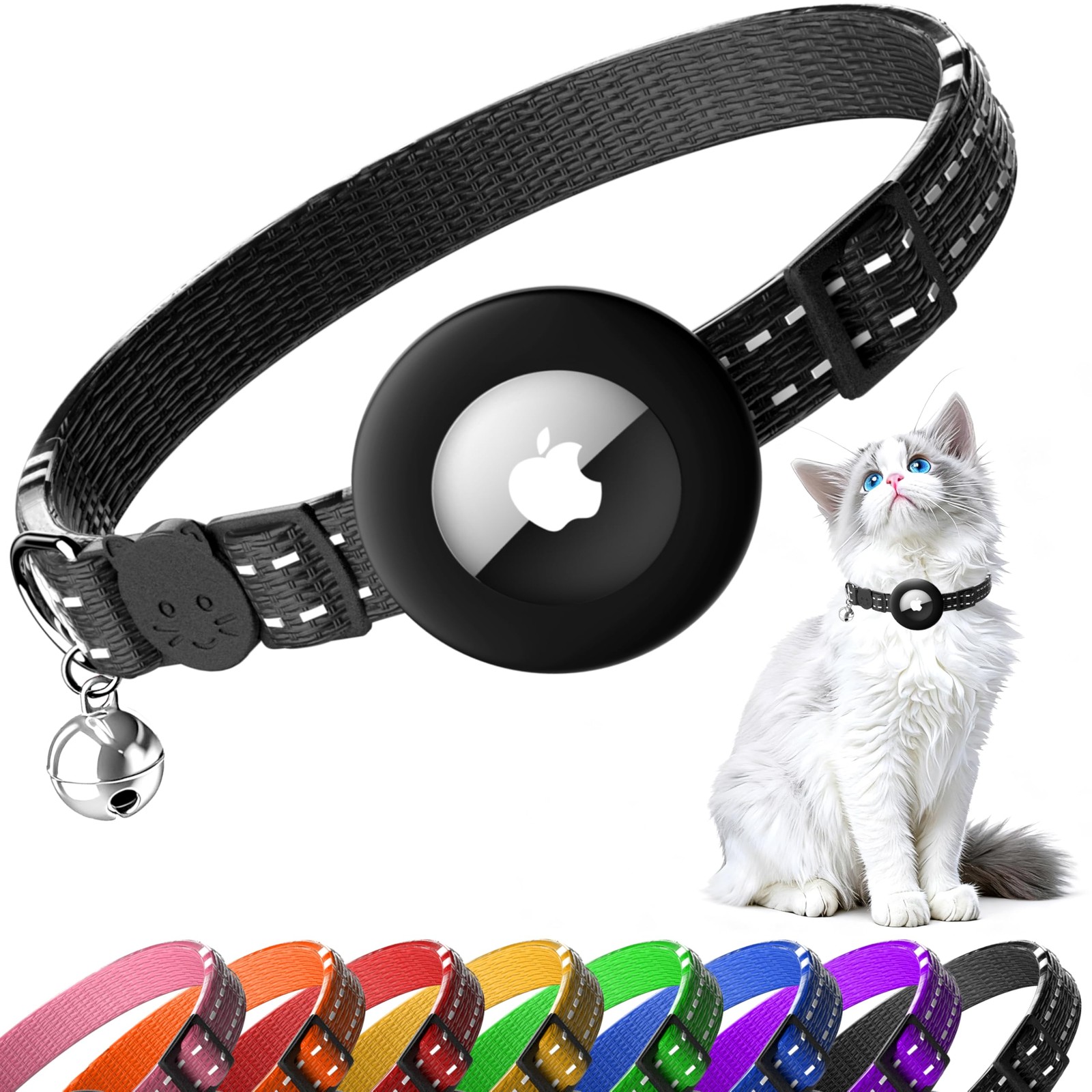 LIEVUIKEN Airtag Cat Collar, Safety Breakaway Collar 7.5''-12.5'', Black 