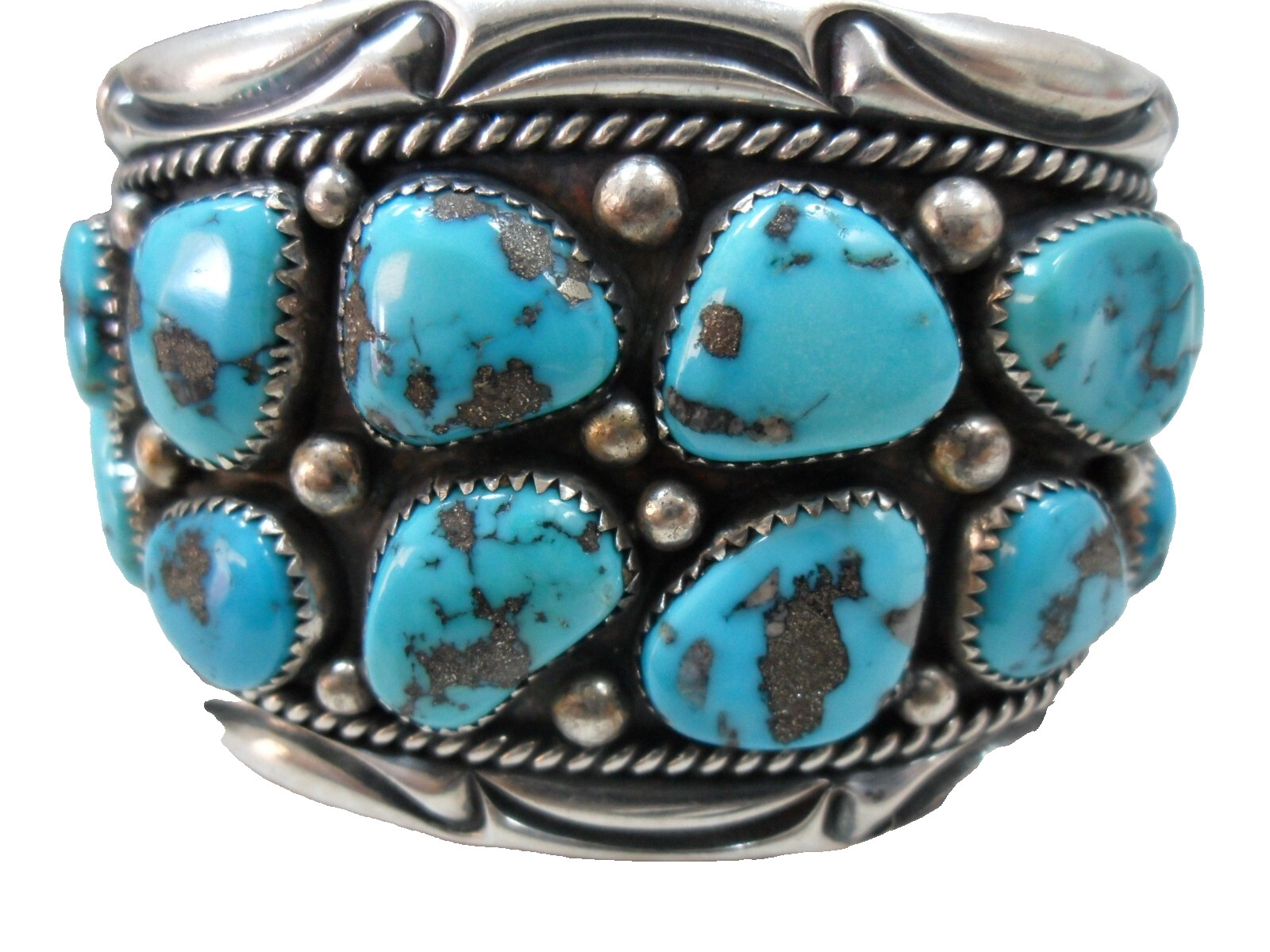 NAVAJO MORENCI STERLING SILVER NUGGET CUFF WC SZ 6.75; 109.5OZTW;EXTINCT MINE