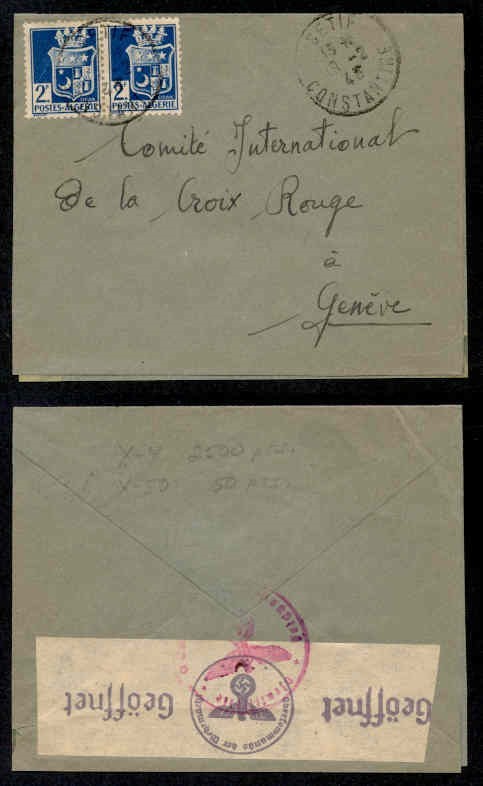ALGERIA 1943 CENSORED RED CROSS TO Switzerland