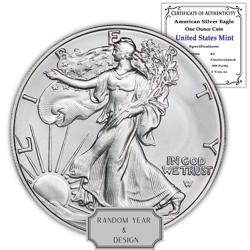 Random Year 1 oz Silver .999 Fine Silver Coin BU,Eagle Coin Certificate of Auth.
