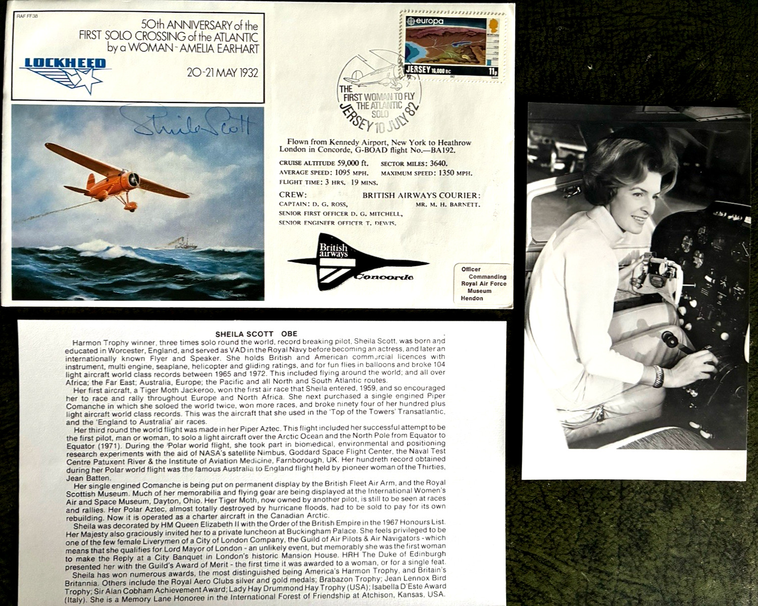 RAF Cover - Solo Crossing of Atlantic, Amelia Earhart - Signed SHEILA SCOTT OBE