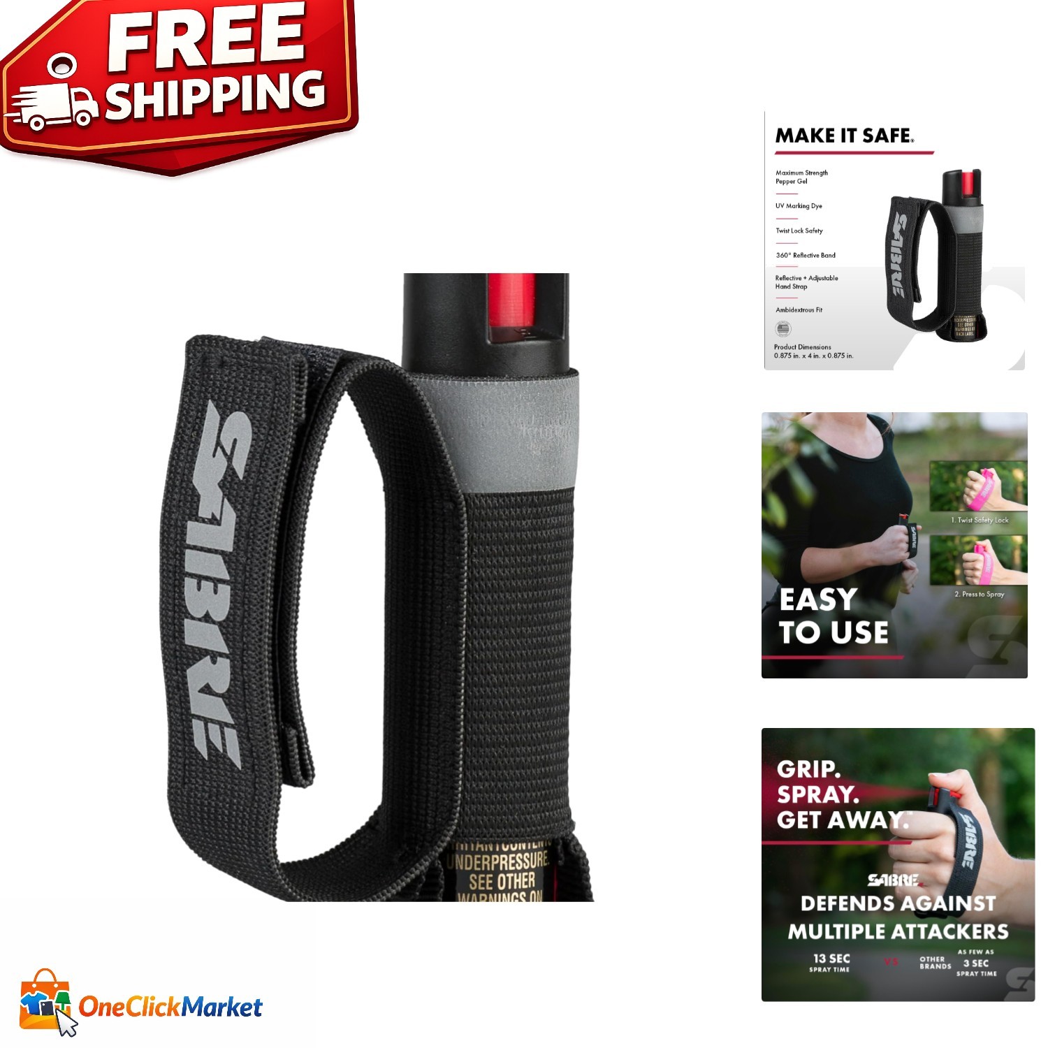 Runner’s Essential: Sabre Pepper Gel with 13 Sec Spray Time & Visibility Strap