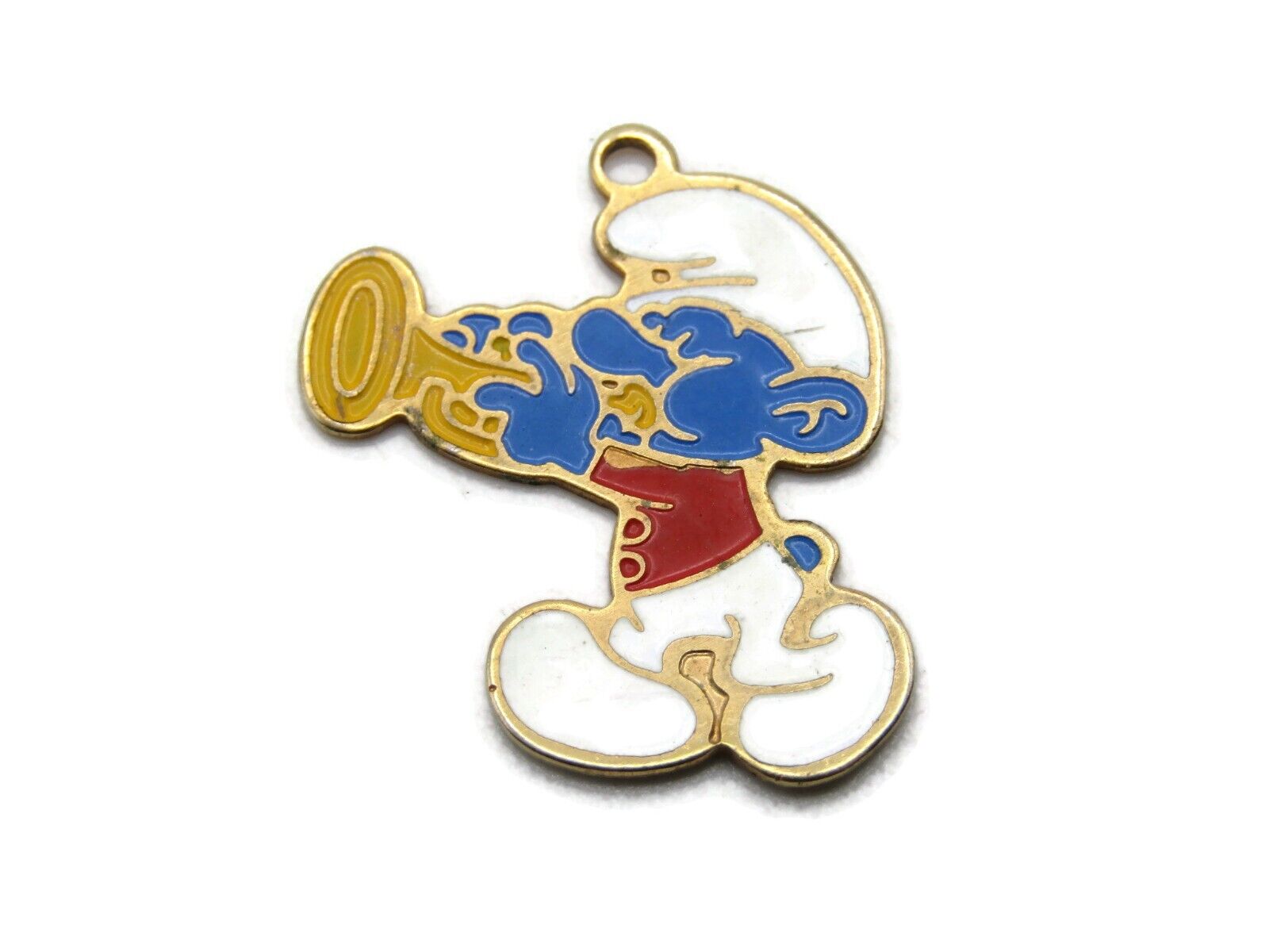 Smurf With Trumpet Necklace Charm Gold Tone