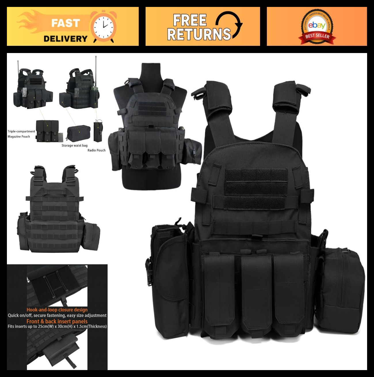 Adjustable Tactical Vest for Airsoft & Paintball - MOLLE Combat System, Weighted