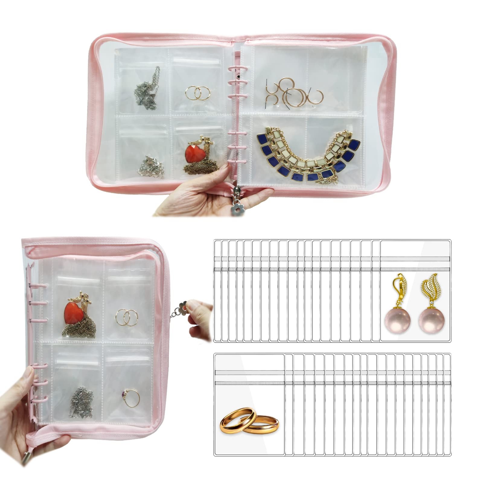 Transparent Travel Earring Jewelry Bracelet Necklace Organizer Storage Book w...
