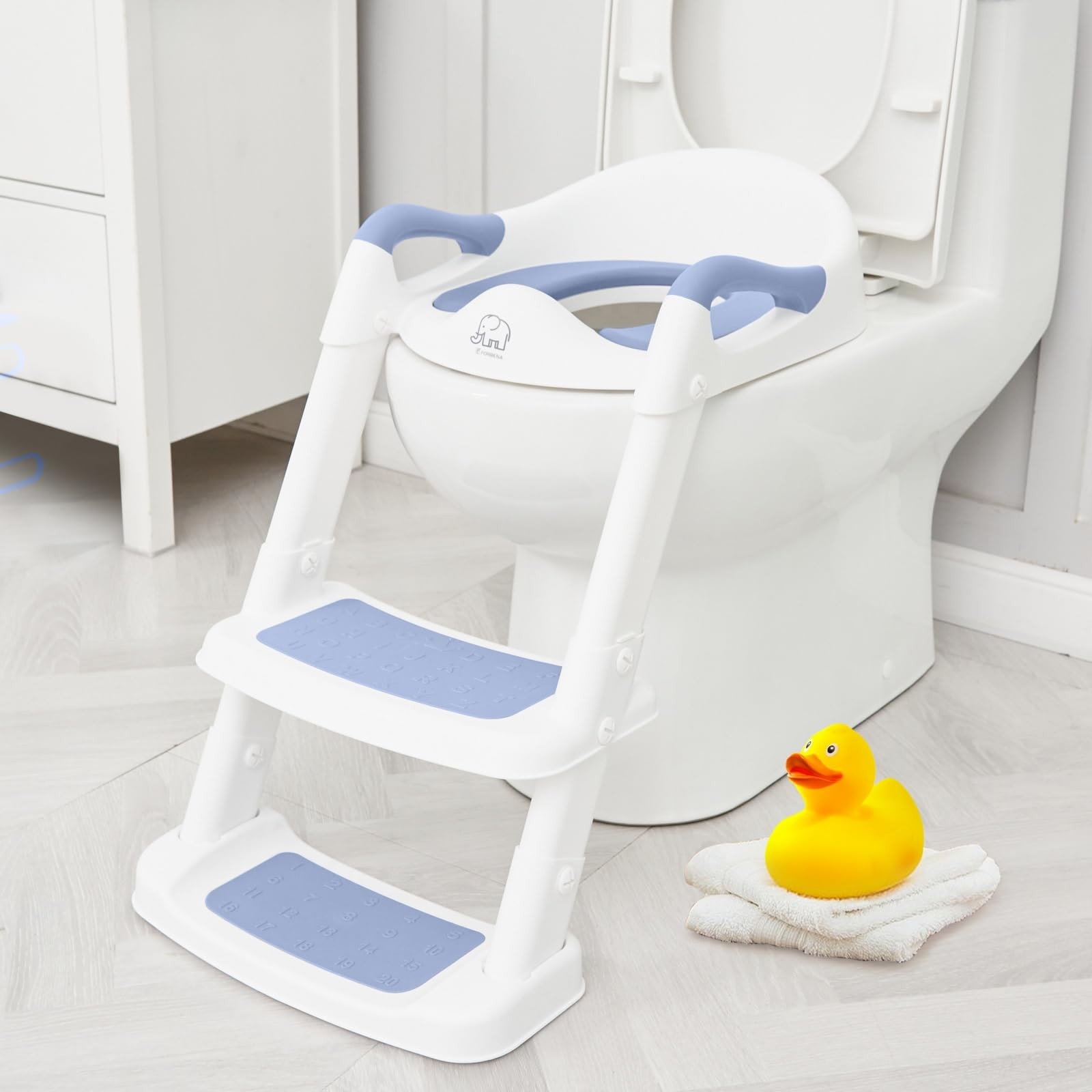 Toddler Toilet Potty Training Seat Step Stool Ladder Adjustable White Blue