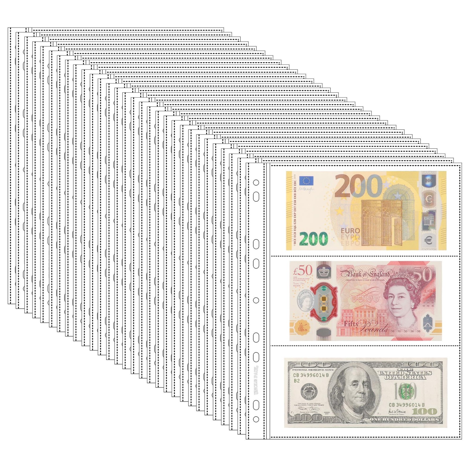150 Pockets Archival Banknote Pages – 50 Sheets Acid-Free Currency Protector ...