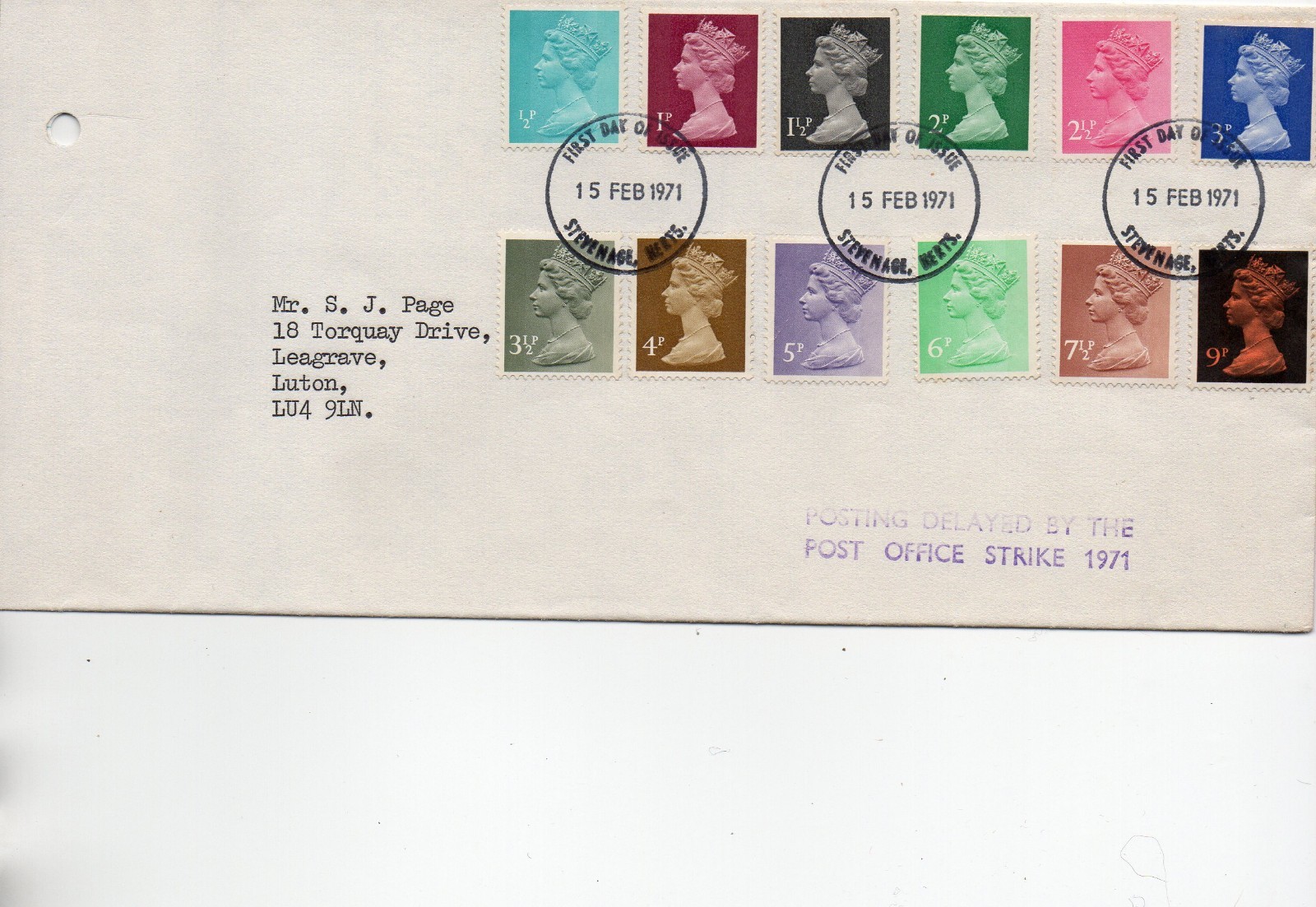 GB - First Day Cover  plain (C 1 ) 1971 Machin 12 values to 9p. - pmk. Stevenage