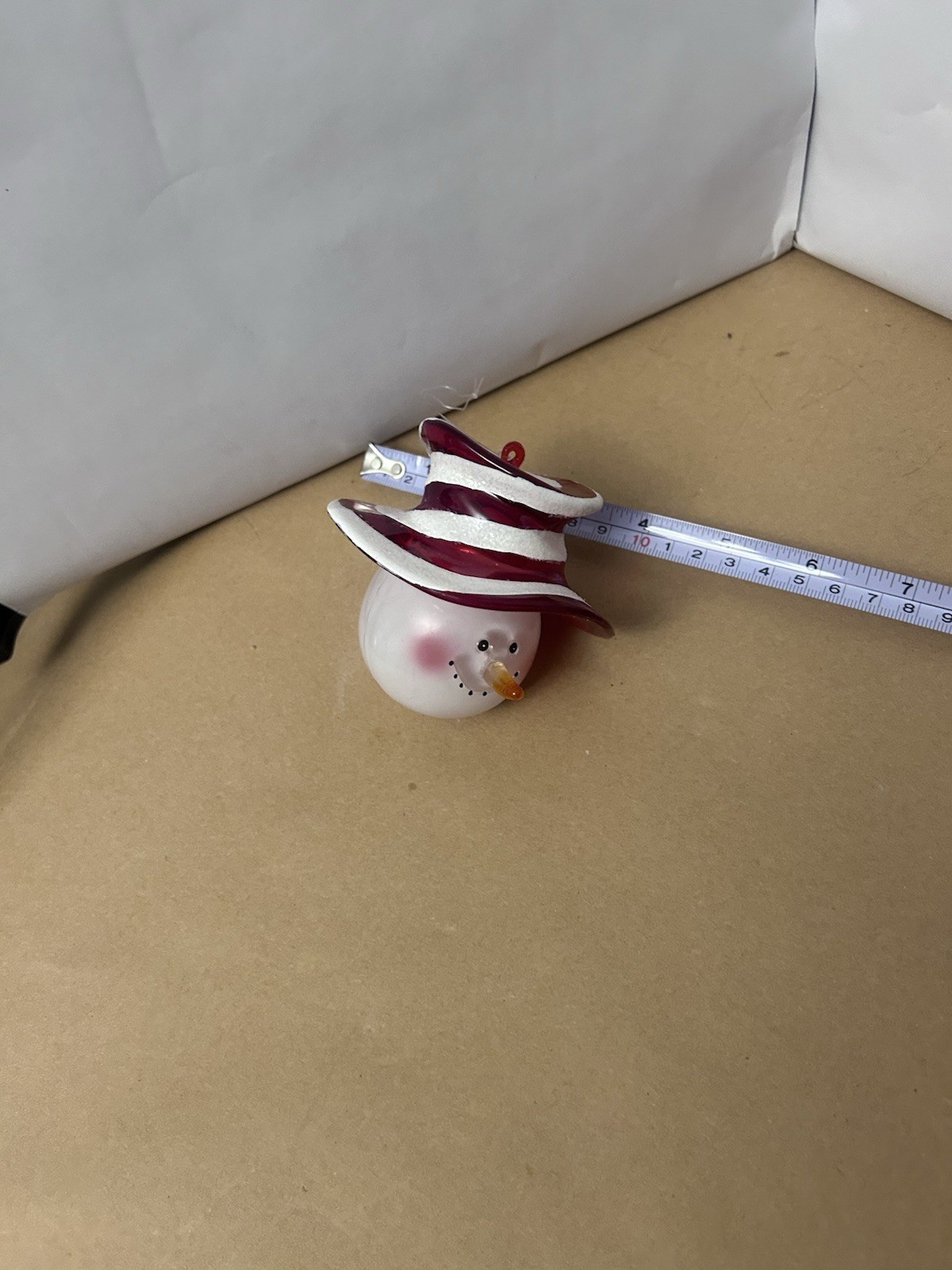 VTG Christmas Ornament Glass Snowman red/white swirly hat