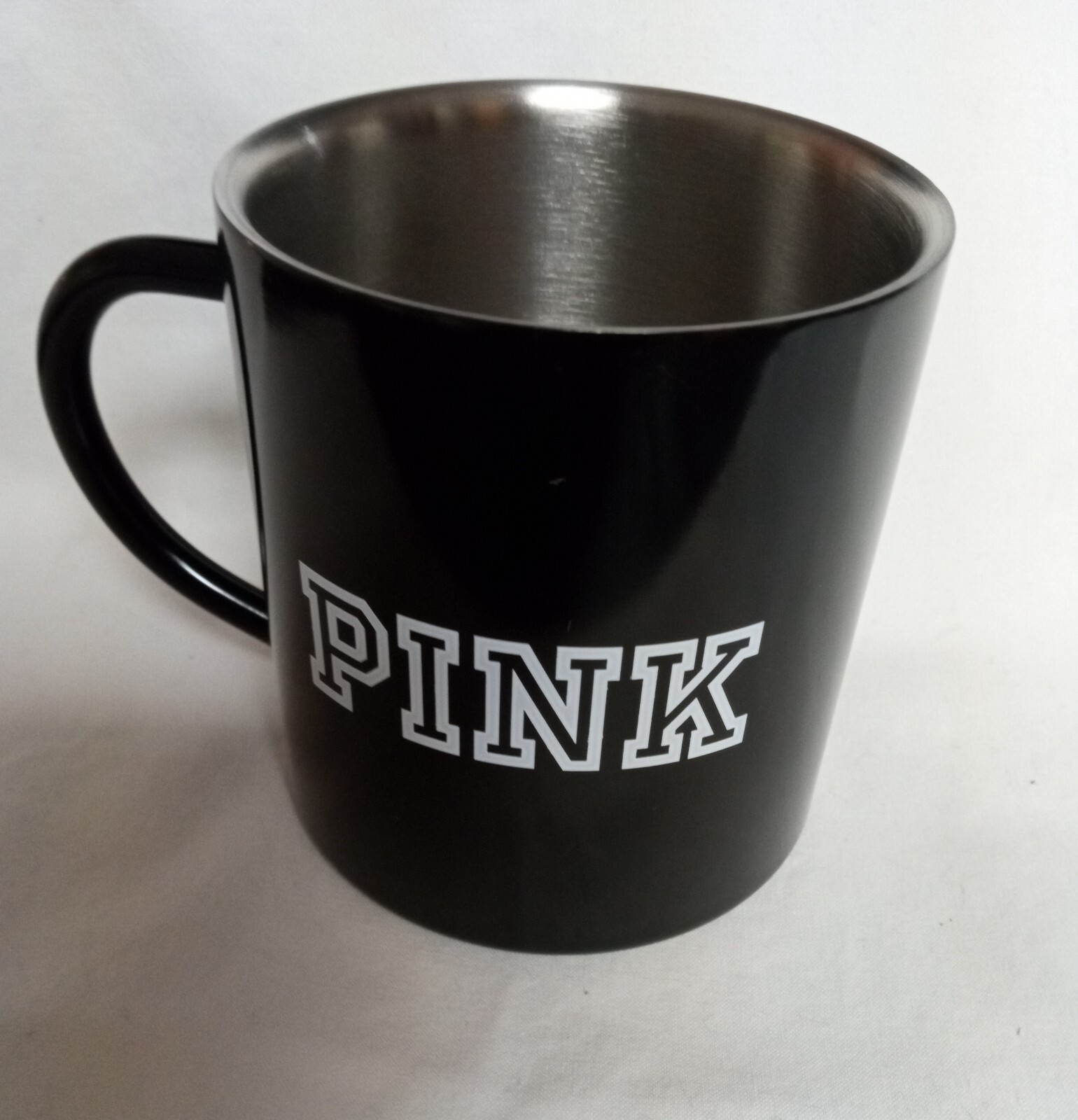 Victoria's Secret PINK stainless steel Black MUG with Dog never used