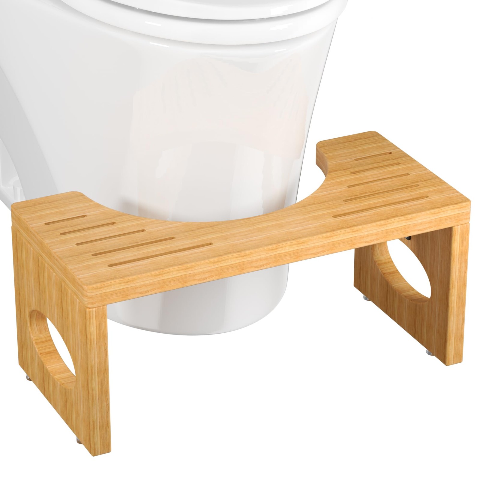 7 Inch Bamboo Toilet Stool, Foldable Poop Stool, Bathroom Step Stool Squat (N...