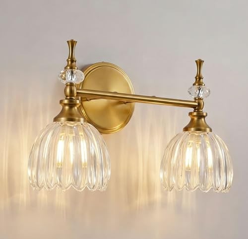  Vintage Bathroom Vanity Light Over Mirror Bathroom Light 2-Light Brushed Gold