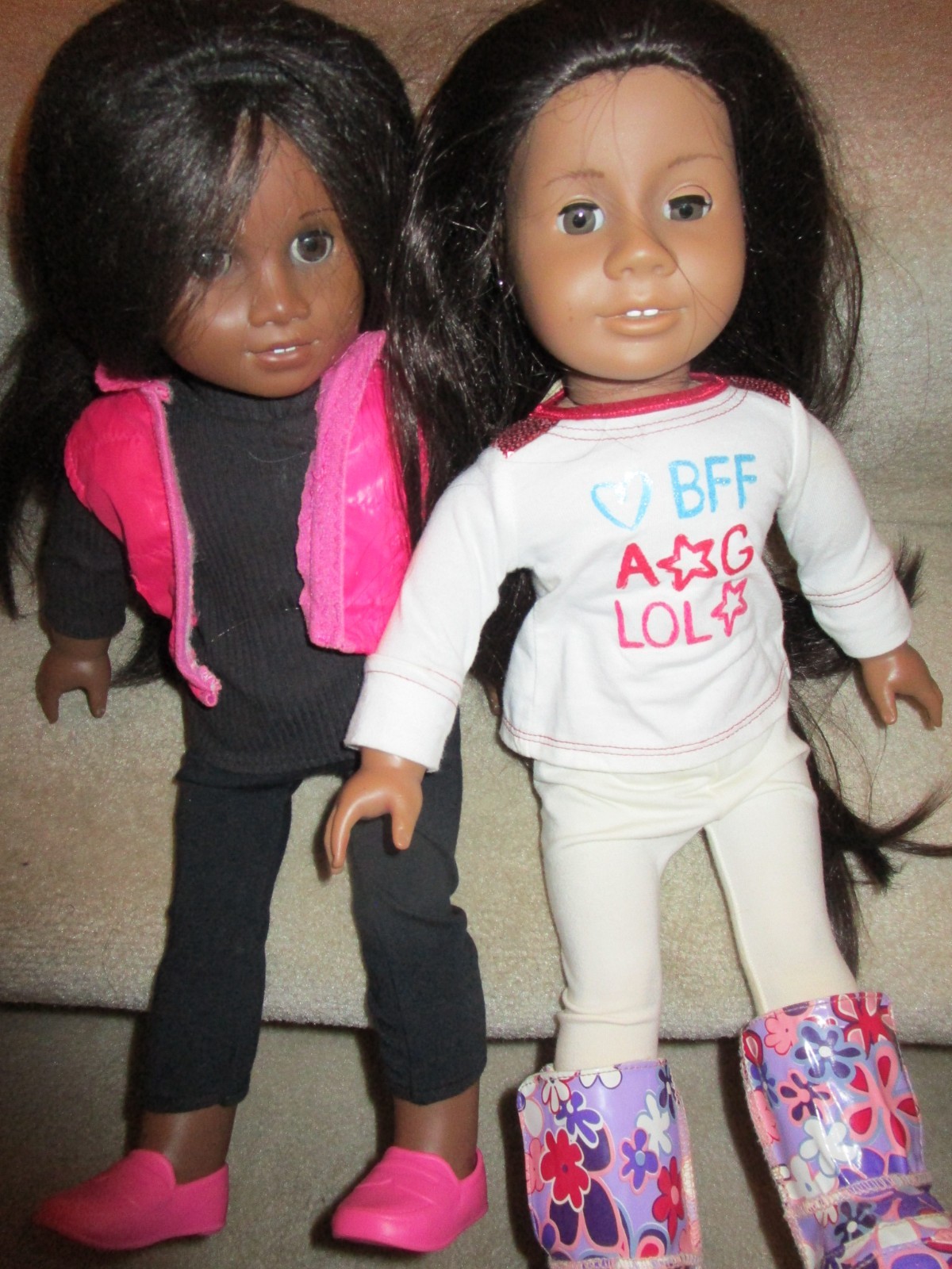 2 AMERICAN GIRL AFRICAN AMERICAN 18" DOLLS WITH OUTFITS REPLACED WIGS