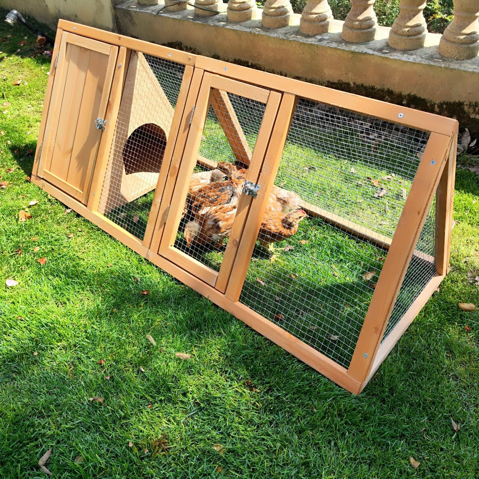 Rabbit Hutch Outdoor Chicken Coop Run A-Frame Bunny Cage Wooden Quail Cage w/...