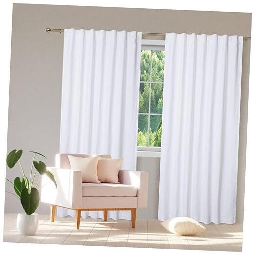  White Cotton Curtains,63 Inch Tab Top 50"W x 63"L (Pack of 2) White Canvas