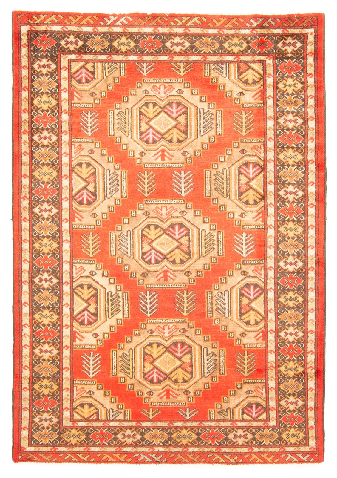 Vintage 3'3" x 4'9" Geometric Hand-Knotted Carpet Traditional Wool Area Rug