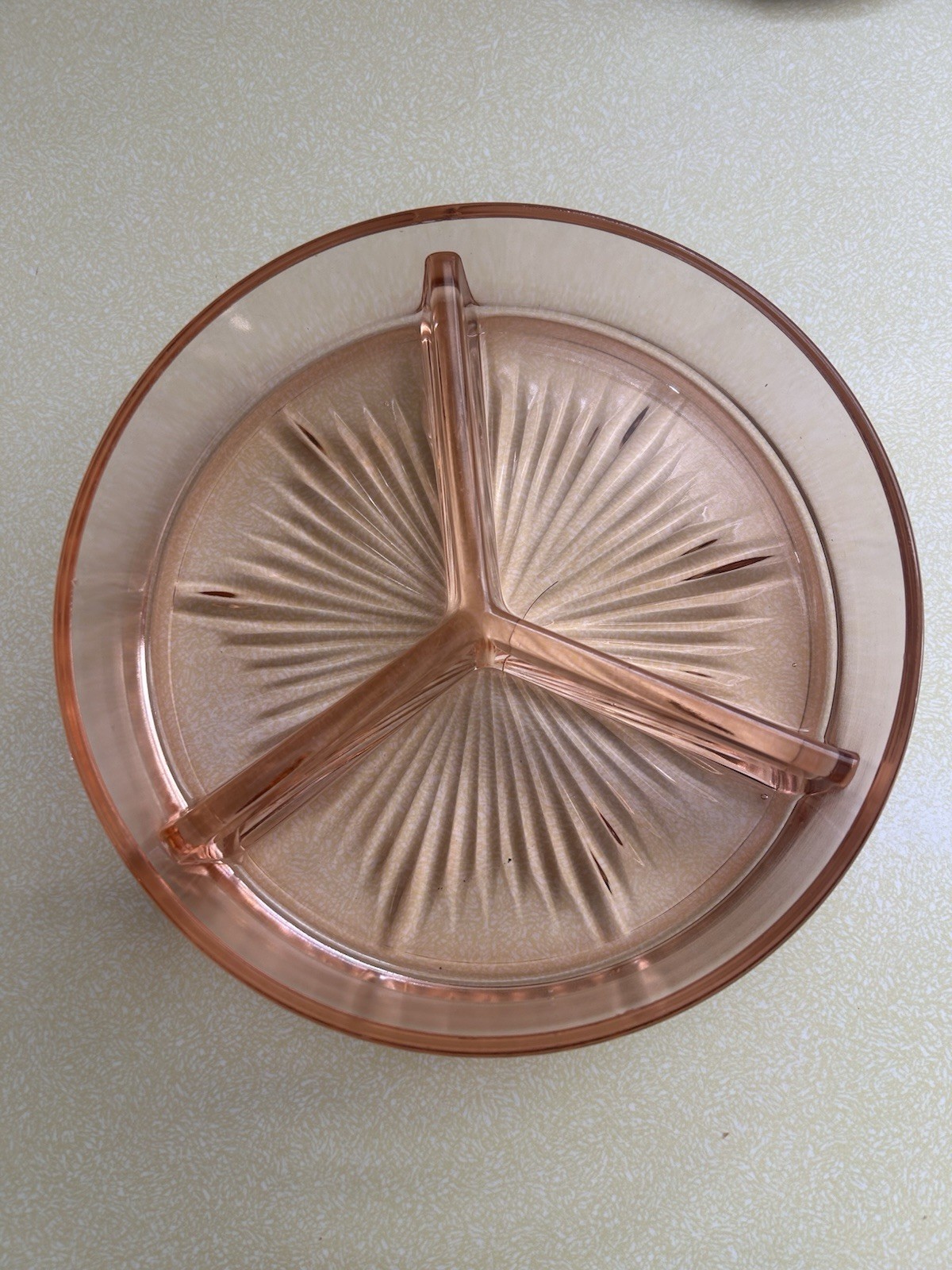 Vintage Pink Depression Glass 3 Section Divided Relish Dish Plate 6.5”