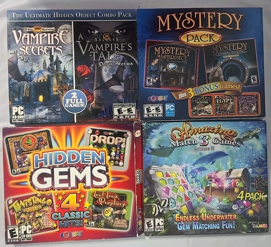 🎮 Vintage PC Games Lot of 4 – CD/DVD – Mixed Titles – Only $10.99!
