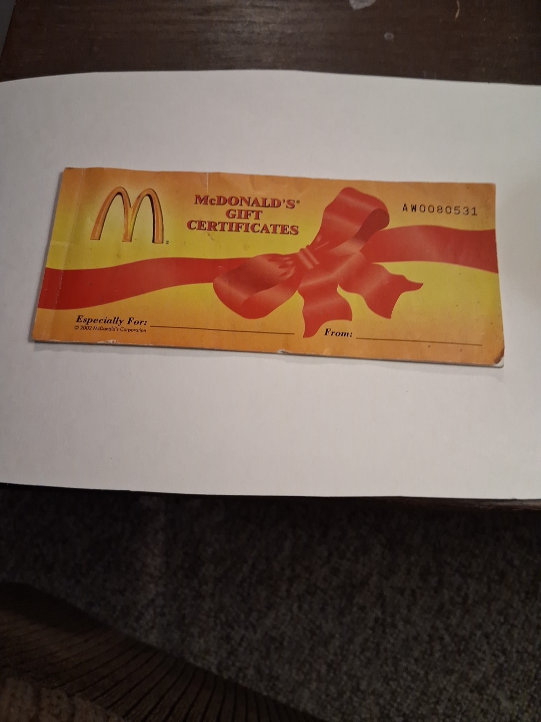 2002 McDonalds Book Of Vintage Gift  Certificates.