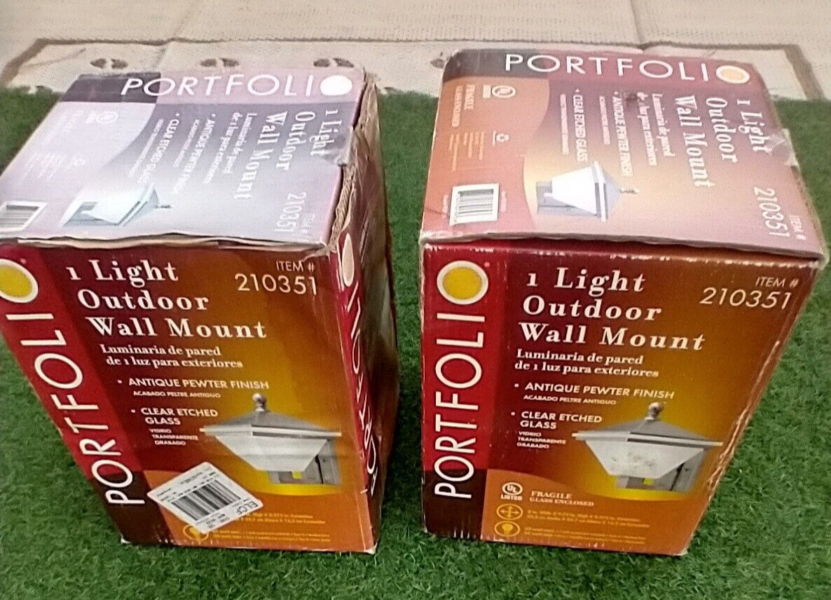 PORTFOLIO OUTDOOR EXTERIOR LIGHT WALL MOUNT PEWTER FINISH GLASS GLOBE SET OF 6