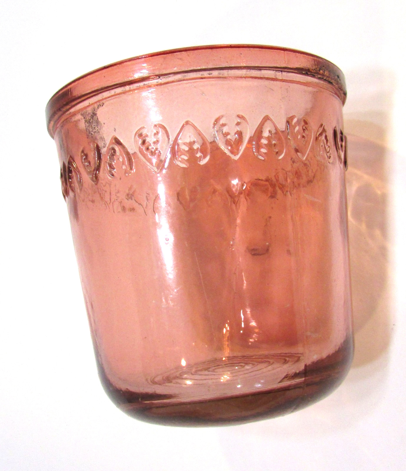 Old 1930's Pink Depression Glass 3" Half Pint Antique Jelly Jam Preserves Jar