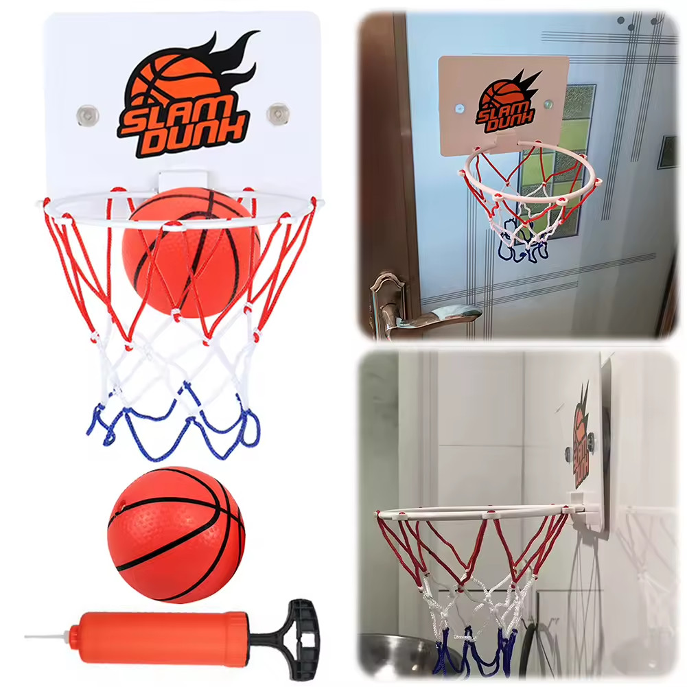 Mini Basketball Hoop Suction Cup Wall Mounted Hoop with 2 Balls Indoor Toy
