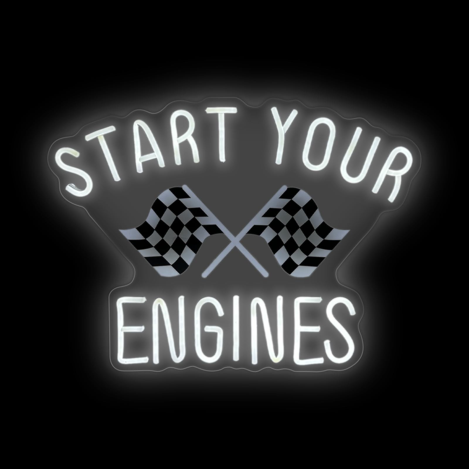 Start your engines Neon Sign, Checkered Flag Wall Decor, Raceday LED Light, F...