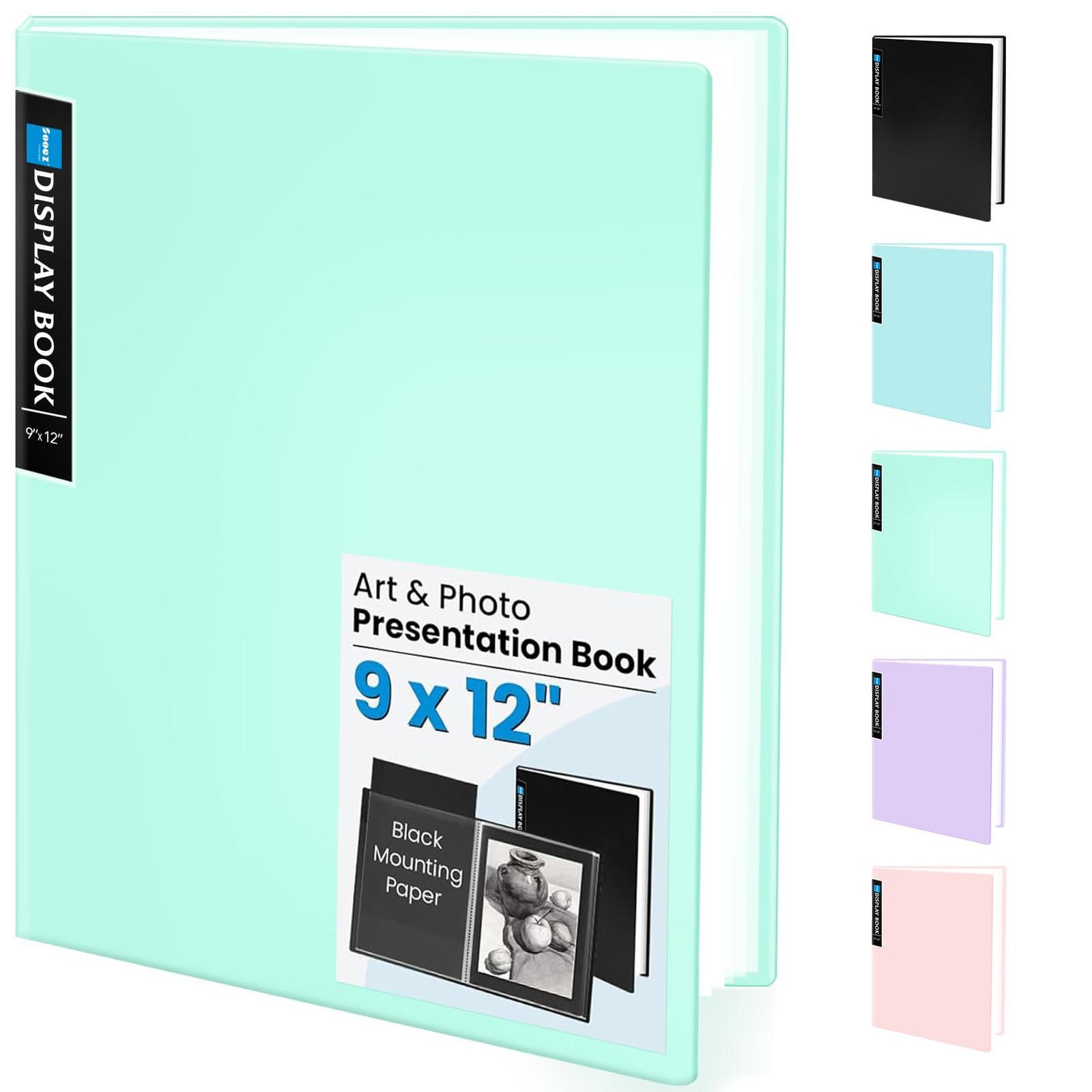 Sooez Binder with Plastic Sleeves 30-Pocket, 9x12" w/ BLK Paper, Green 