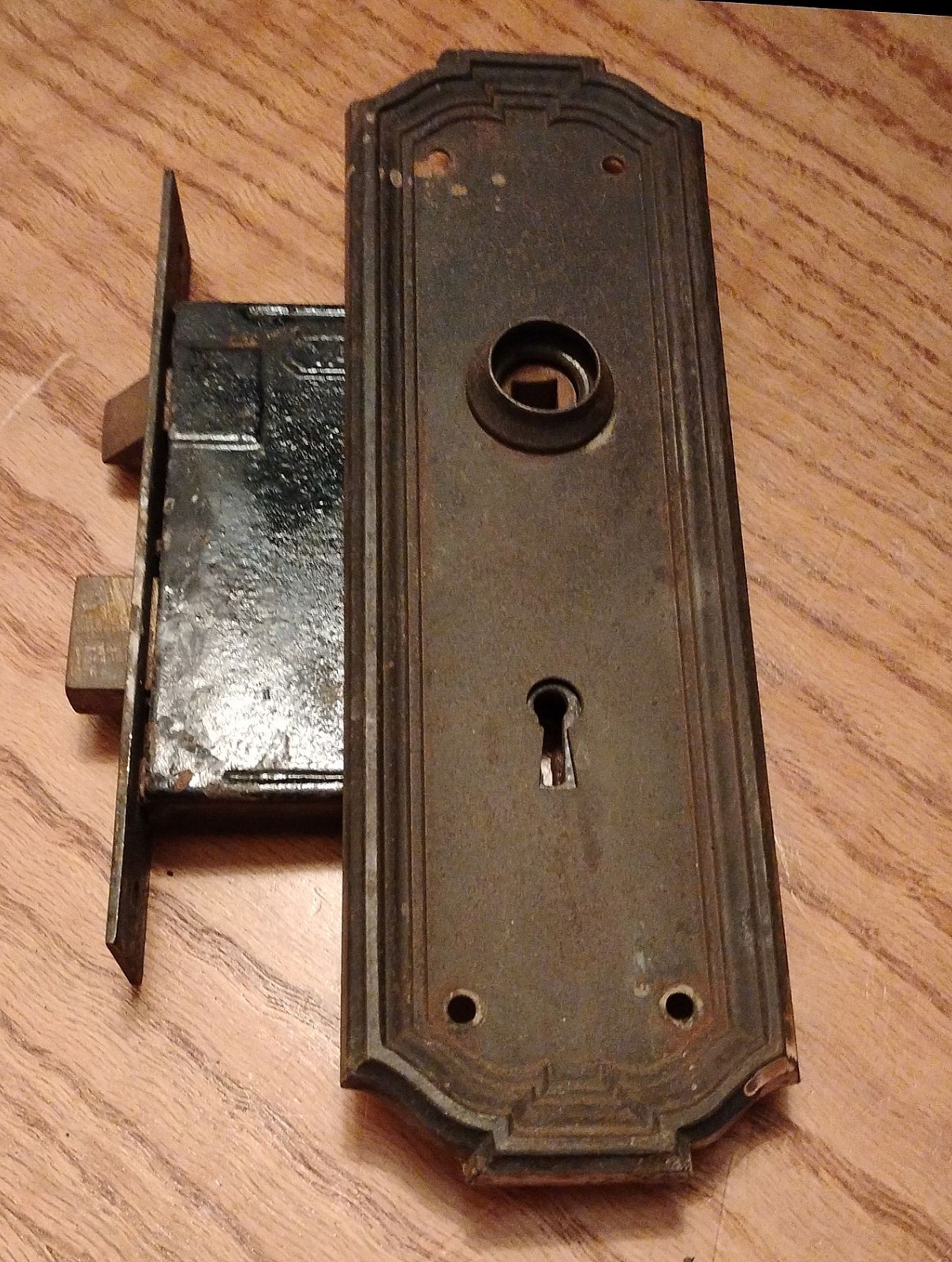 VINTAGE Yale #3 Brass & Steel Skeleton Key Mortise Entry Door Lock & Faceplate