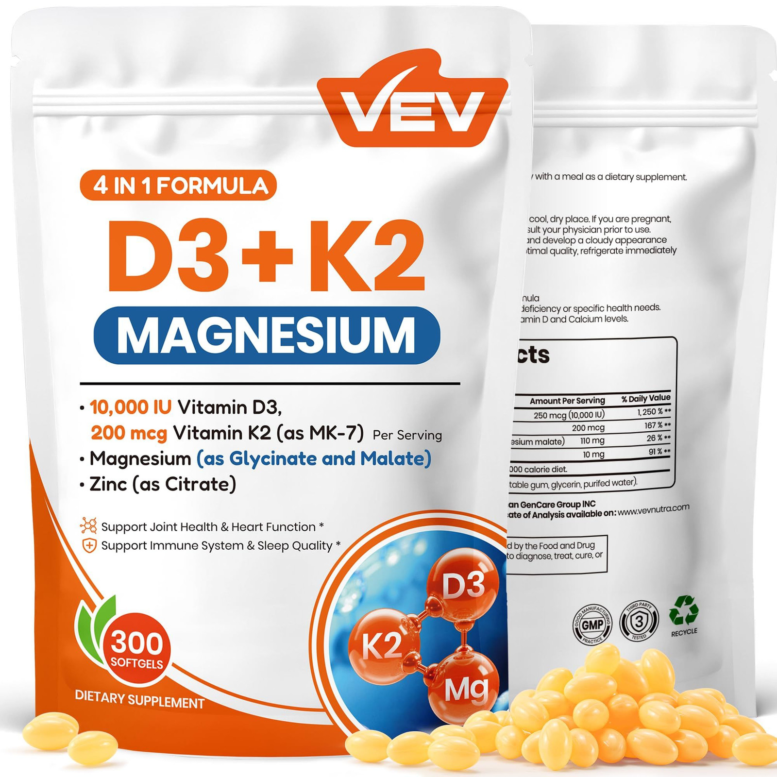 VEV Vitamin D3 K2 10,000 IU Magnesium Supplement – with D and K... 