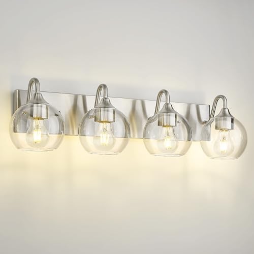  29 Inch Globe Vanity Lighting Fixtures, Brushed Brushed Nickel - 4 light