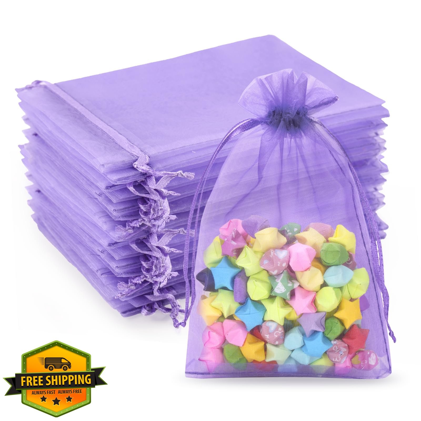G2PLUS 4x6" Light Purple Organza Bags 100PCS Drawstring Jewelry Pouches
