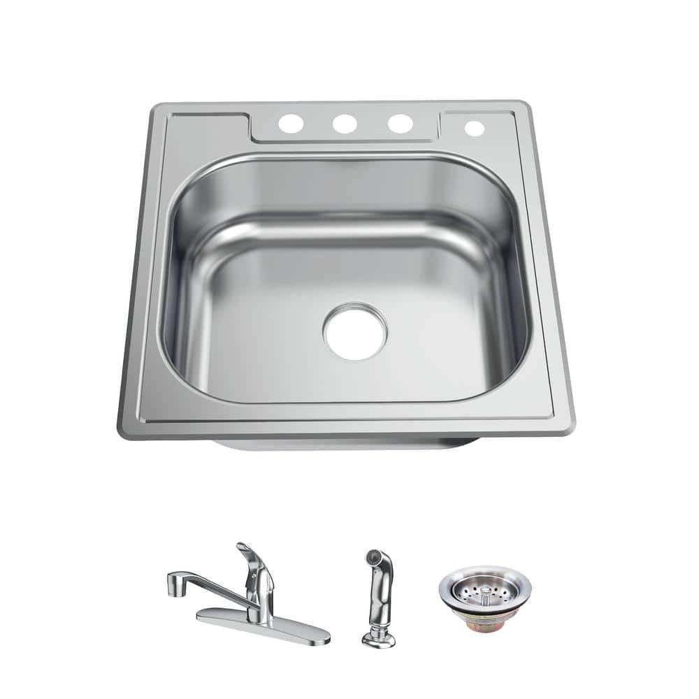 Glacier Bay25 in Drop-In Single Bowl 22 Gauge Kitchen Sink With Faucet & Sprayer