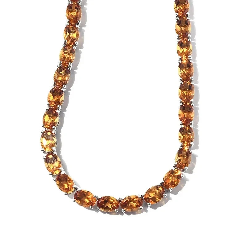 Oval 6x4mm Oval Citrine Tennis Necklace 14K White Gold Over 16" Clasp- Box Lock